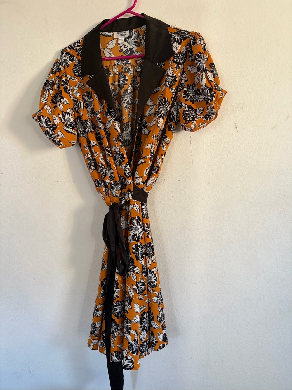 Unique Vintage Orange Floral Retro Dress XL 14